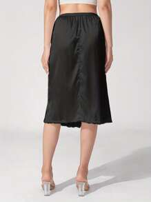 Women Solid Satin Half Slip Long Lace Trim Smooth Underskirt High Elastic Waist Inner Lining Bust Skirt S-XXL - Multicolor - View 2