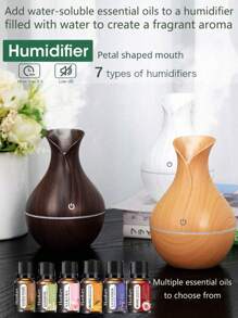 USB Humidifier Set (Includes 2 Bottles Of Essential Oils), Wooden Grain Creative Humidifier, Essential Oils Add Fragrance, Valentine's Day Gift