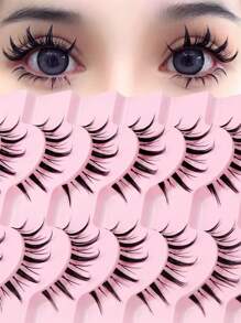 10 pares de pestañas naturales de estilo manga, pestañas postizas de ojos de gato, pestañas cruzadas gruesas de marta, pestañas falsas de anime para extensión de pestañas, herramientas de maquillaje para fiesta y viaje