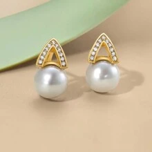 New Korean; European Style Minimalist Multi-Function Rhinestone & Imitation White Pearl Inverted "V" Necklace Earrings Set, Party, New Year, Valentine's Day Gift Accessories