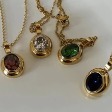 VKHK 1 pieza Collar con colgante decorado con circonita, chapado en oro de 18K, de acero inoxidable con acabado vintage, apto para uso diario y bodas, regalo para mujer