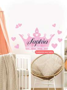1pc Customized Crown Wall Decal With Your Name, Available In Purple, Pink, Orange, Suitable For Kids Bedroom, Girls Room Decoration, Easy To Apply Peel And Stick Mural Gifts Birthday Graduation