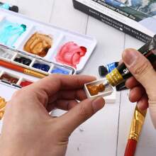 Paleta de acuarela vacía, lata de metal para acuarela con 26 recipientes de media bandeja, estuche de pintura con tapa para viaje, gouache, pintura al óleo - Verde - Ver 5