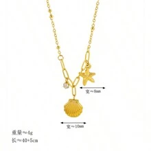 Colar com pingente de concha de estrela do mar em aço titânio 18K leve, luxuoso e sofisticado