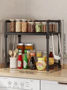 1个1-5层厨房台面收纳架，加厚独立层板，多场景桌面使用，加固金属管，承重力强，可用于存放调味品、零食和家居用品 - 彩色 - 查看 3