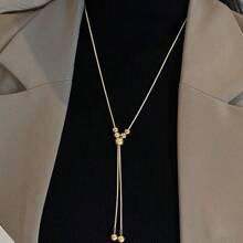 18k titânio aço ouro e prata contas de bola pull-out design retro high-end longa corrente de suéter