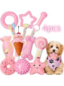 4 pezzi Set di giocattoli da masticare per cani, adatti per cuccioli, carini giocattoli rosa per cani di piccola taglia, giocattoli per la dentizione dei cuccioli, giocattoli morbidi interattivi da masticare, adatti per cani di piccola taglia