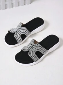 New Plus Size Rhinestone Thick Sole Fashion Slippers, Comfortable And Simple, Suitable For Home And Parties, All Season