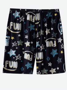 Set de 3 pantalones cortos casuales y holgados con estampado de letras de dibujos animados para hombres, pantalones ligeros para usar en casa, pantalones cortos de dormir de verano