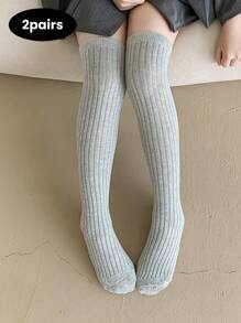 2 Pairs Kids Socks With Stripe Pattern, Seamless Long Tube Design, Suitable For 3-12 Years Old Boys & Girls, Great For Daily Wear And School Use