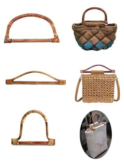 1 件天然藤条编织品 D 形环/3 种尺寸竹制手柄复古木质部件 DIY 编织包手柄行李箱配件