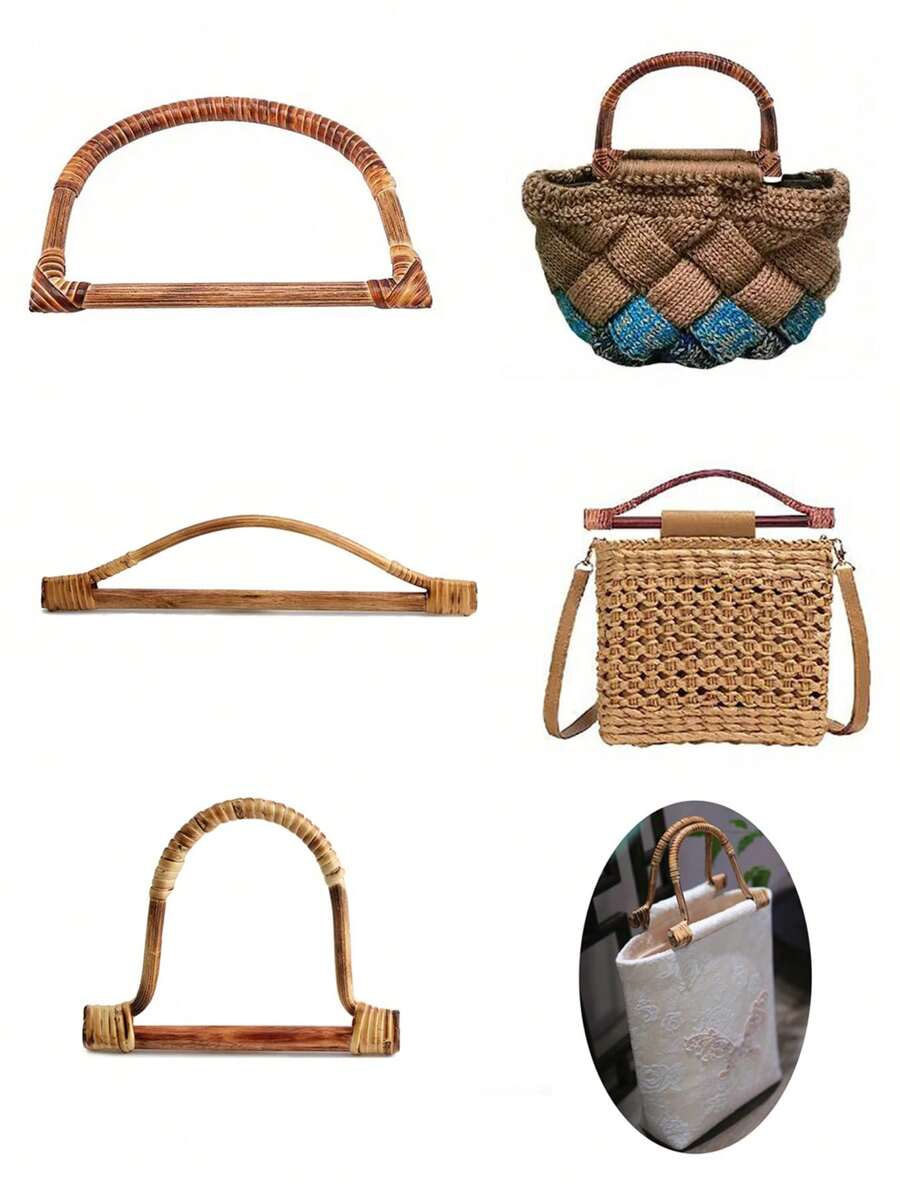 1 件天然藤条编织品 D 形环/3 种尺寸竹制手柄复古木质部件 DIY 编织包手柄行李箱配件