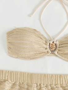 Three Pieces Fashion Separate Sexy Special Fabric Beach Hot-Selling Bikini Set Plus Hot-Selling Sun Protection Pants - Apricot - View 5