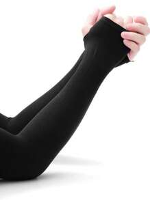 2 Pairs Solid Color Ice Silk Arm Sleeves, Summer Cooling Sun Protection For Outdoor Activities Like Running, Fishing And Halloween - 黑色 - 查看 2