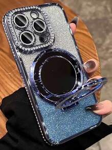 Luxury Electroplated Rhinestone Glitter Makeup Mirror Magnetic Stand Phone Case Compatible With IPhone 16E 15 14 13 12 11 X XS Max XR Pro Plus, Galaxy A02S A03 A03S A04 A05 A06 A12 A13 A14 A15 A16 A22 A23 A24 A25 A26 A32 A33 A34 A35 A36 A50 A51 A52 A53 A54