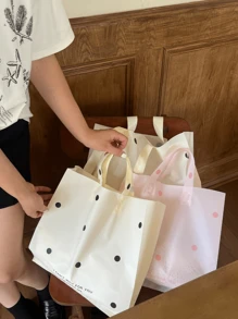 50 piezas de bolsas de regalo de plástico reforzado, bolsas de regalo para el Día de San Valentín, bolsas de regalo simples rosas, ligeras, portátiles con estampado de lunares rosas y blancos, de gran capacidad, bolsas para regalos de Año Nuevo, boda, compras, cumpleaños, bolsas para fiestas