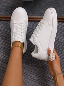 Zapatillas deportivas casuales de lona unisex tallas 36-45, zapatos de skate antideslizantes para estudiantes, estilo minimalista blanco versátil para todas las estaciones - Blanco - Ver 7