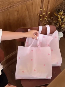 50 piezas de bolsas de regalo de plástico reforzado, bolsas de regalo para el Día de San Valentín, bolsas de regalo simples rosas, ligeras, portátiles con estampado de lunares rosas y blancos, de gran capacidad, bolsas para regalos de Año Nuevo, boda, compras, cumpleaños, bolsas para fiestas