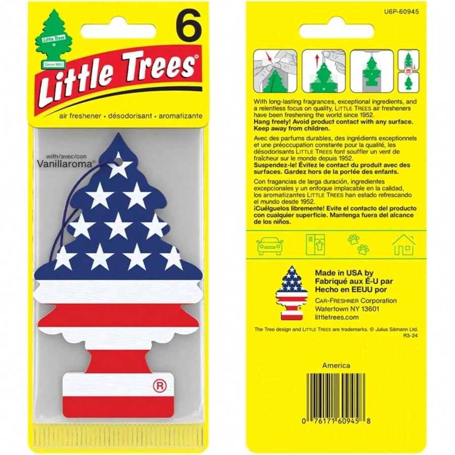 LITTLE TREES Air Fresheners Car Air Freshener. Hanging Tree Provides Long Lasting Scent For Auto Or Home. America, Pack Of 6 - Nhiều màu - Xem 1