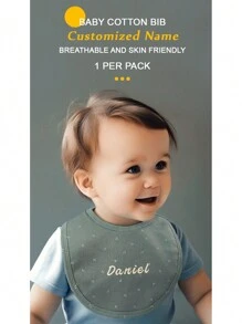 [Customized Item] 1pc Personalized Printed Baby Bib, Snap Button Soft Absorbent Baby Drool Bib, Children Feeding Bib, Breathable Skin-Friendly, Strong Absorbency, Exclusive Customized Embroidered Name, Newborn Gift, Christmas, Halloween, New Year Gift - Multicolor - View 2