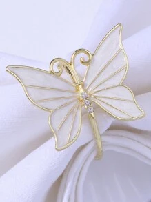 1pc Alloy Enamel Gorgeous Butterfly Napkin Ring, Tabletop Decor Napkin Holder For Dining Table, Holiday, Party, Hotel, Restaurant, Wedding, Gold Color