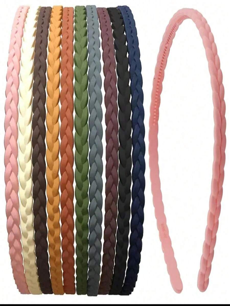 10pcs/Pack Women's Thin Plastic Braided Headbands, Colorful Plastic ...