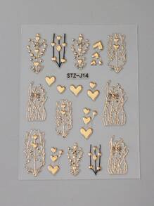 FULL BEAUTY 2PCS Golden Foil Heart 5D Embossed Nail Art Stickers - Self-Adhesive, Scent-Free Decals For DIY Manicures, Perfect For Valentine's Day & Spring, Nail Stickers Nails