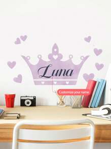 1pc Customized Crown Wall Decal With Your Name, Available In Purple, Pink, Orange, Suitable For Kids Bedroom, Girls Room Decoration, Easy To Apply Peel And Stick Mural Gifts Birthday Graduation
