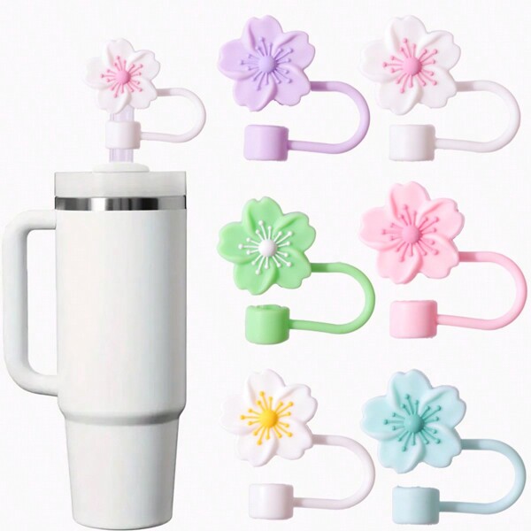 1/2/3/4/5/6/7/8 Stück Cartoon Blumen Strohhalm Abdeckkappe für Becher, Silikon Strohhalm Aufsatz passend für 30&40 Unzen Becher mit Henkel, 10mm süße Strohhalm Spitzen Abdeckungen für Becher Zubehör