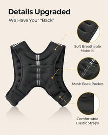 PACEARTH Weighted Vest, 6lb/12lb/16lb/20lb/25lb/30lb Weight Vest With Reflective Stripe, Body Weight Vests Adjustable For Men, Women Workout, Strength Training, Running, Walking, Jogging - màu đen - Xem 5
