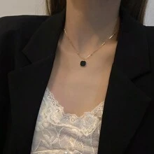 Popular Black Square 18K Titanium Steel Pendant Clavicle Chain Versatile Style High-End Light Luxury - Vàng - Xem 7
