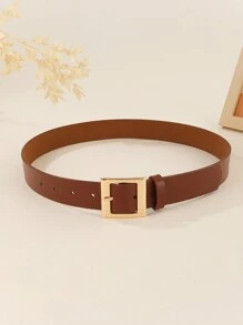 1 件金色不对称方形扣休闲皮带，百搭，适合连衣裙、裤子、商务、时尚女士夏季、秋季、万圣节 - 彩色 - 查看 9