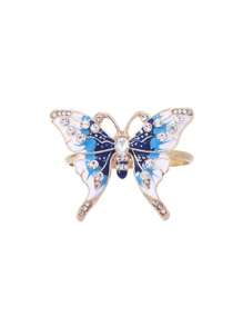 1pc Alloy Enamel Gorgeous Butterfly Napkin Ring, Tabletop Decor Napkin Holder For Dining Table, Holiday, Party, Hotel, Restaurant, Wedding, Gold Color