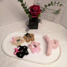 1 Set Cute Plush Claw Hair Clips, Fluffy Hair Clips, Hair Accessories, Hair Claw For Ponytail, Cute Plush Star & Bow Hair Clips, Bangs Clips, Hair Barrettes For Autumn/Winter - Multicolor - View 5