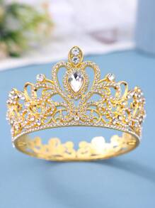 1pc Women's Elegant Party Rhinestone Metal Baroque Style Wedding Hair Accessory, Round Princess Bridal Crown Valentine's Day Accessories - Gold - View 1