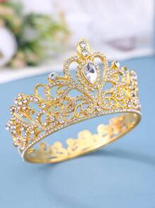1pc Women's Elegant Party Rhinestone Metal Baroque Style Wedding Hair Accessory, Round Princess Bridal Crown Valentine's Day Accessories - Gold - View 3