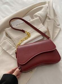 Bolso bandolera mínimo de un solo color con solapa, bolso bandolera clásico con textura para mujeres