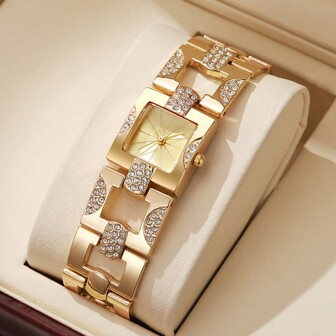 New Ladies' Stainless Steel Band Classic Square Elegant Versatile Precision Zirconia Stone Quartz Watch, Suitable For Daily Life, Business, Parties, Back To School Season, Birthday, Anniversary Gifts