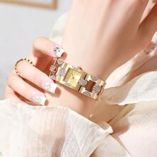 New Ladies' Stainless Steel Band Classic Square Elegant Versatile Precision Zirconia Stone Quartz Watch, Suitable For Daily Life, Business, Parties, Back To School Season, Birthday, Anniversary Gifts