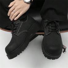 2024 New Autumn/Winter Men's Low-Top Boots, Vintage Work Shoes, Thick Sole, Elevator, Versatile Leather Shoes