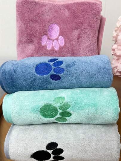 1 件宠物洗澡清洁狗毛巾和猫毛巾，新款宠物洗澡狗毛巾和猫毛巾，速干超吸水宠物狗毛巾和猫毛巾带刺绣，采用超细纤维制成，用于宠物洗澡和摩擦