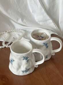 French Handmade Ceramic Coffee Cup, Retro Rose Design Mug, High-Quality Coffee Cup For Afternoon Tea, Milk, Water, Unique Gift Back To School