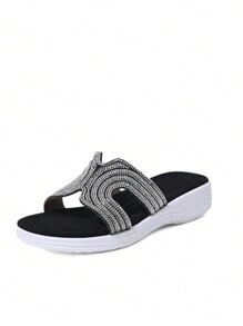 New Plus Size Rhinestone Thick Sole Fashion Slippers, Comfortable And Simple, Suitable For Home And Parties, All Season