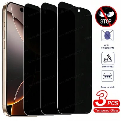 3 件全覆盖防窥视钢化玻璃隐私屏幕保护膜适用于 iPhone16/15 Pro Max/15/14 Plus/13/12/11 Pro Max/X/XS/XR 全覆盖屏幕防窥视玻璃膜生日/复活节/总统日/男朋友/女朋友的生日礼物，家人，朋友防窥视，手机屏幕保护膜，手机配件