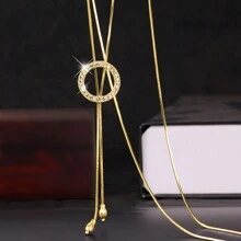 1st Modieuze Geometrische Ronde Lange Trui Ketting met Strass