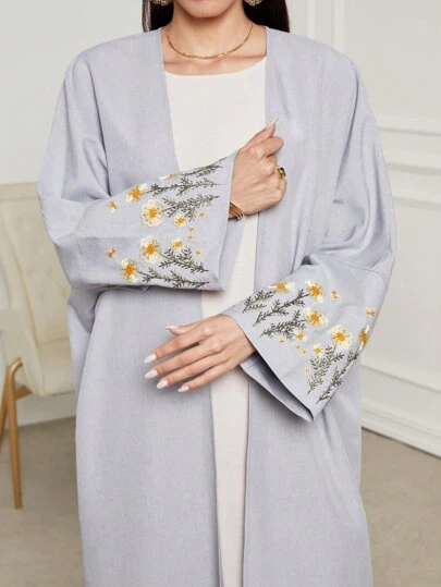 全新绣花袖迪拜开襟长袍中东土耳其优雅蝙蝠袖超大长袍开斋节伊斯兰女士穆斯林服装