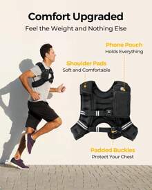 PACEARTH Weighted Vest, 6lb/12lb/16lb/20lb/25lb/30lb Weight Vest With Reflective Stripe, Body Weight Vests Adjustable For Men, Women Workout, Strength Training, Running, Walking, Jogging - màu đen - Xem 11