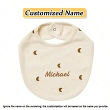 [Customized Item] 1pc Personalized Printed Baby Bib, Snap Button Soft Absorbent Baby Drool Bib, Children Feeding Bib, Breathable Skin-Friendly, Strong Absorbency, Exclusive Customized Embroidered Name, Newborn Gift, Christmas, Halloween, New Year Gift - Multicolor - View 16