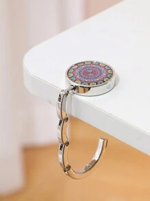 1pc Foldable Metal Purse Hook, Vintage Flower Design, Stainless Steel Table Mount Hanger For Bag & Wallet, Portable Tabletop Hook - Multicolor - View 13