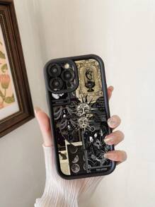 1pc Skull Sun God Pattern Hollow Design Camera Protection Anti-Knock Phone Case Compatible With Apple 11 Pro Max/12 Pro Max/13 Pro Max/14 Pro Max/15 Pro Max/16 Plus/16 Pro Max, Compatible With Redmi, Compatible With OPPO/Compatible With Realme, Compatible With VIVO, Compatible With Infinix, Compatible With Honor, Compatible With MOTO, One Plus,International Version, Not The Domestic Version - Black - View 6